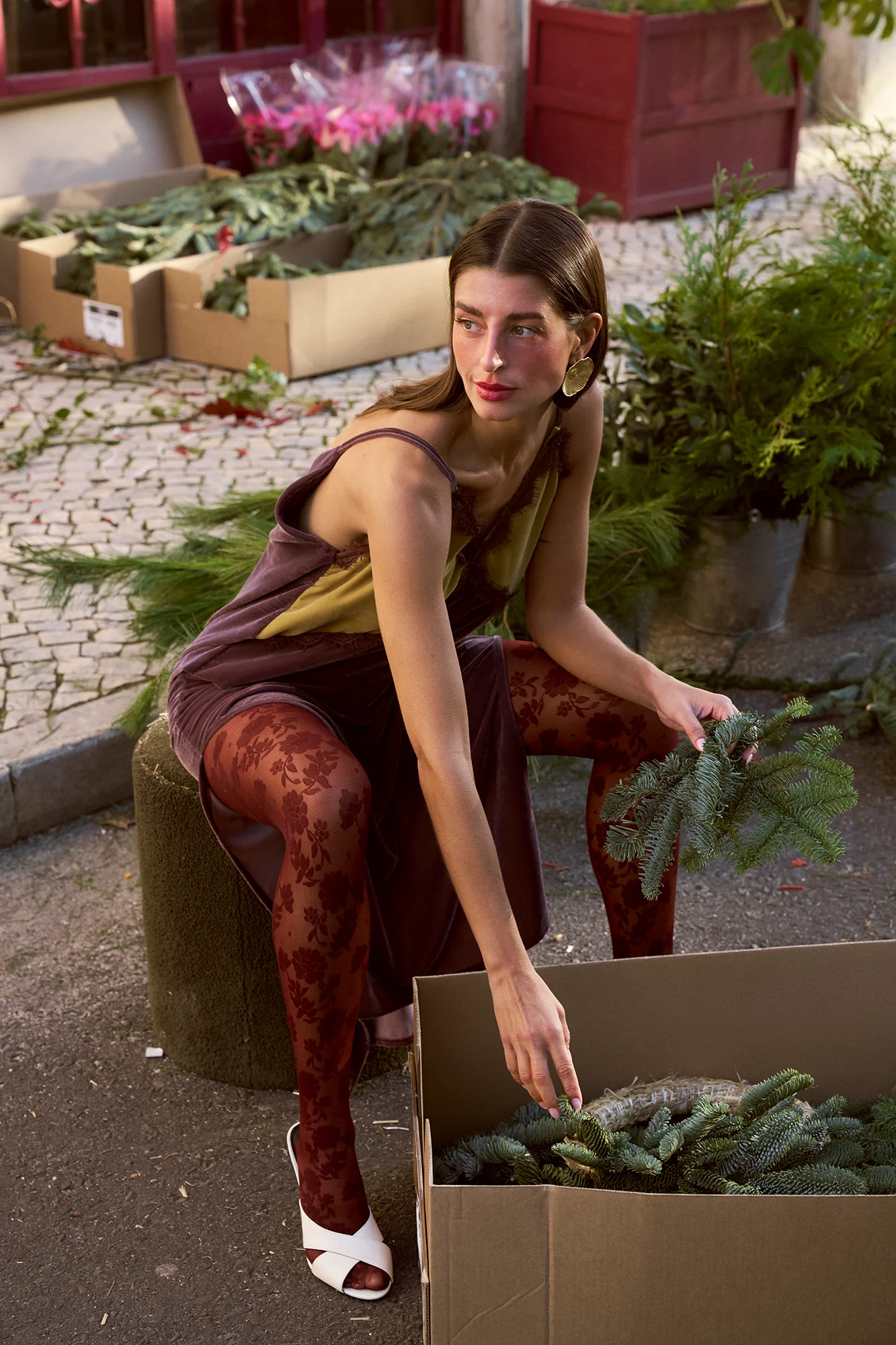 CARMO slip dress - PURPLE & GREEN VELVET