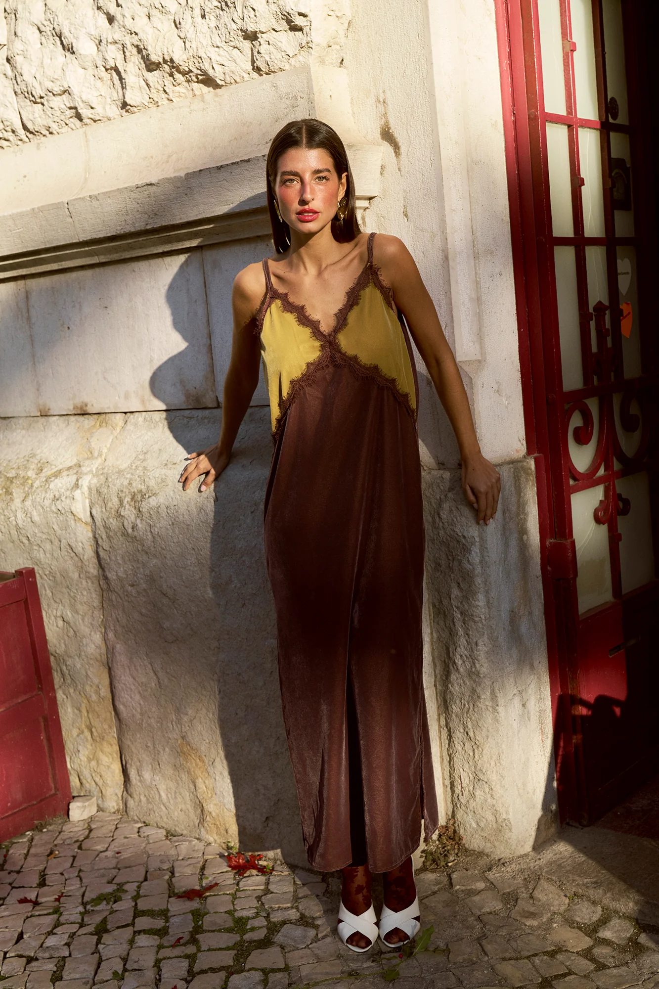 CARMO slip dress - PURPLE & GREEN VELVET - Image 3