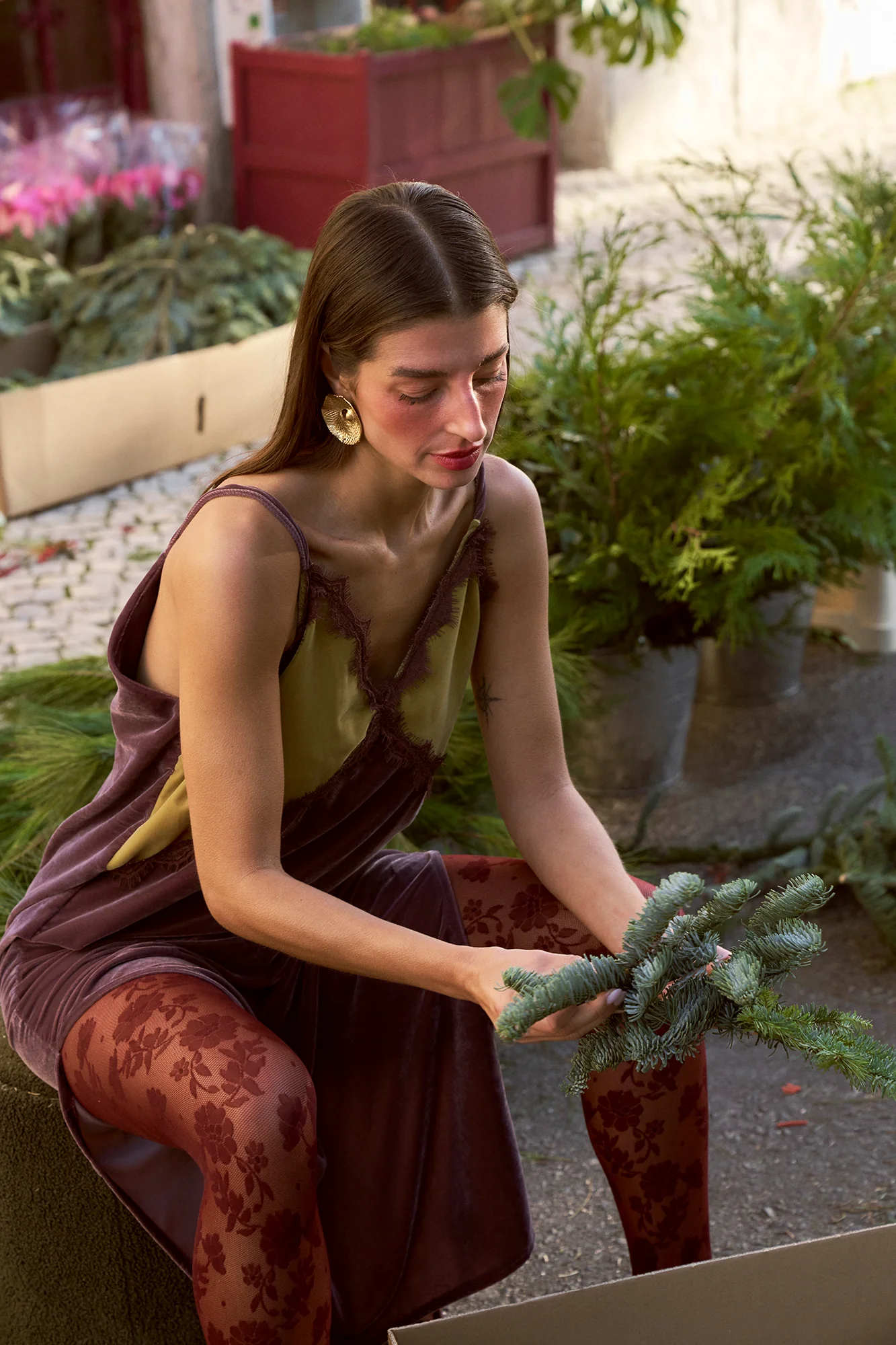 CARMO slip dress - PURPLE & GREEN VELVET - Image 4