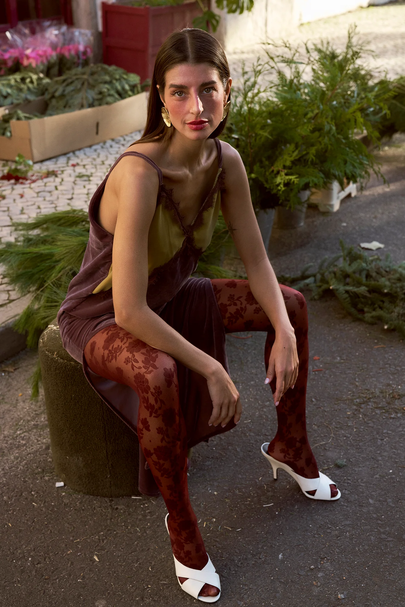 CARMO slip dress - PURPLE & GREEN VELVET - Image 5