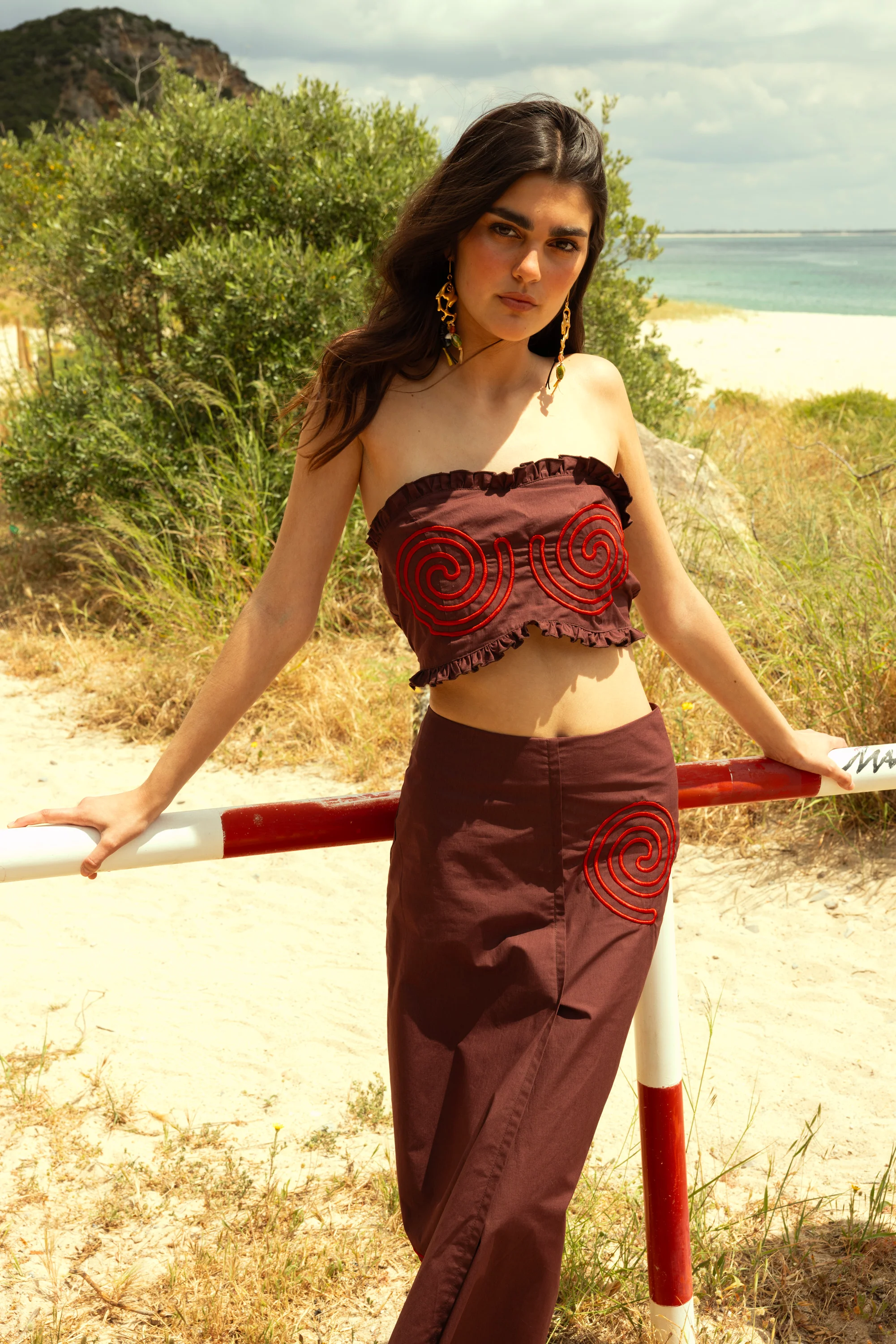 INDIRA crop top - BROWN SPIRAL EMBROIDERY - Image 2